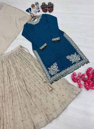 Blue Luxury Chinon Silk Lehenga Set with 5mm Sequin & Siroski Diamond Work ClothsVilla