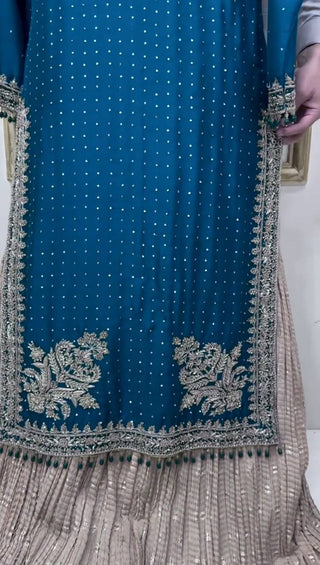 Blue Luxury Chinon Silk Lehenga Set with 5mm Sequin & Siroski Diamond Work ClothsVilla