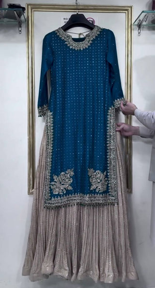 Blue Luxury Chinon Silk Lehenga Set with 5mm Sequin & Siroski Diamond Work ClothsVilla