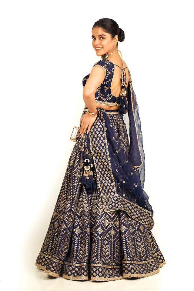 Blue Malai Satin Silk Lehenga Set with Chapat Jari & Dori Embroidery – Semi-Stitched with Dupatta ClothsVilla