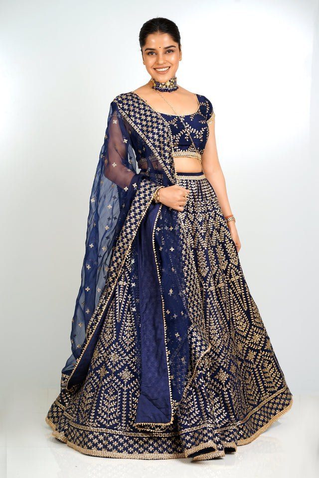 Blue Malai Satin Silk Lehenga Set with Chapat Jari & Dori Embroidery – Semi-Stitched with Dupatta ClothsVilla