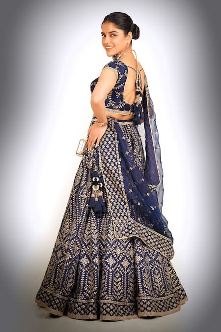 Blue Malai Satin Silk Lehenga Set with Chapat Jari & Dori Embroidery – Semi-Stitched with Dupatta ClothsVilla