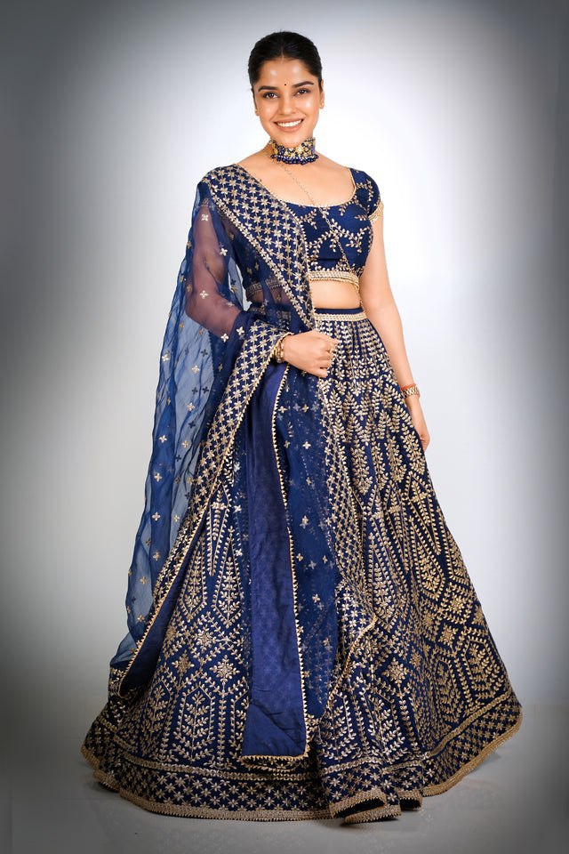 Blue Malai Satin Silk Lehenga Set with Chapat Jari & Dori Embroidery – Semi-Stitched with Dupatta ClothsVilla Main image