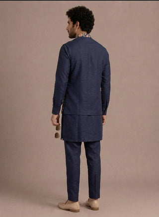 Blue Men's Kurta Pant with Embroidered Koti Set ClothsVilla