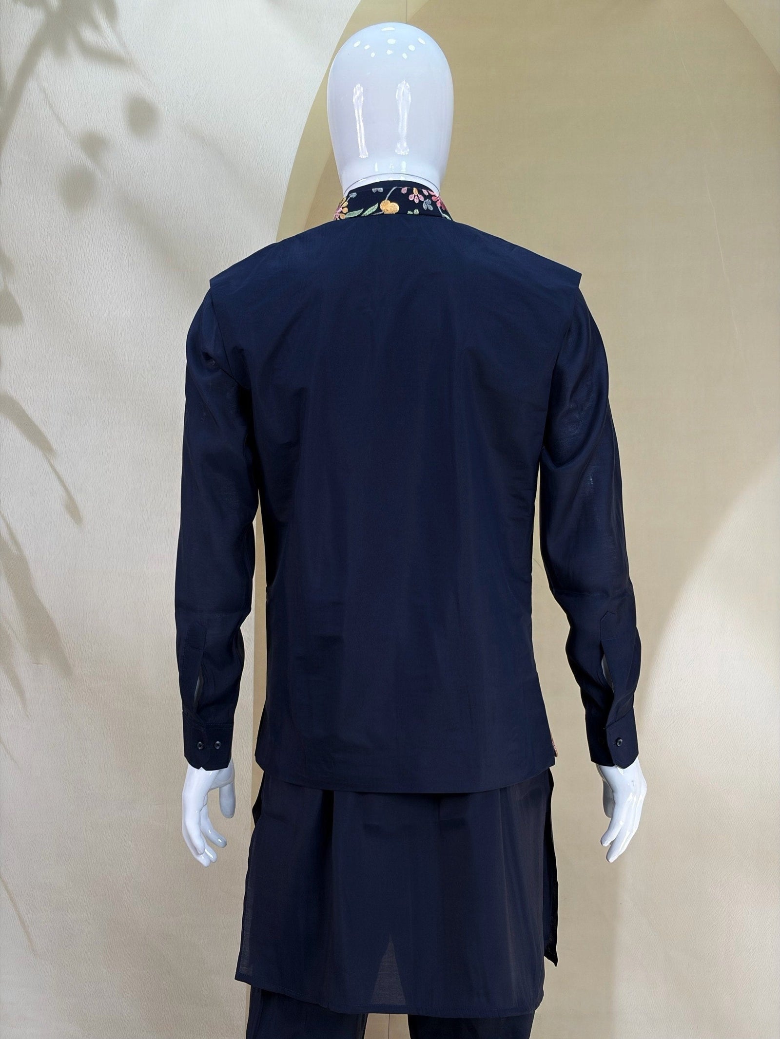 Blue Men's Kurta Pant with Embroidered Koti Set ClothsVilla