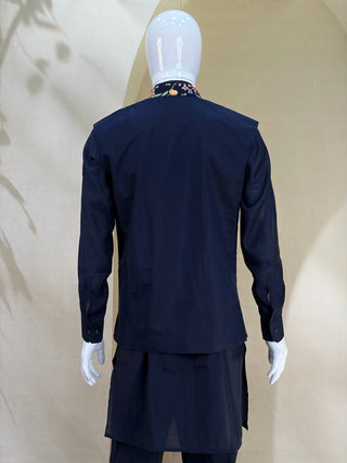 Blue Men's Kurta Pant with Embroidered Koti Set ClothsVilla