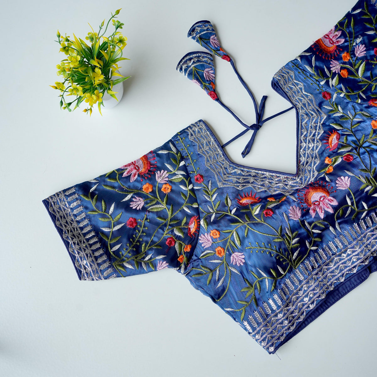 Blue Multi-Color Embroidered Jimmy Choo Silk Blouse ClothsVilla Main image
