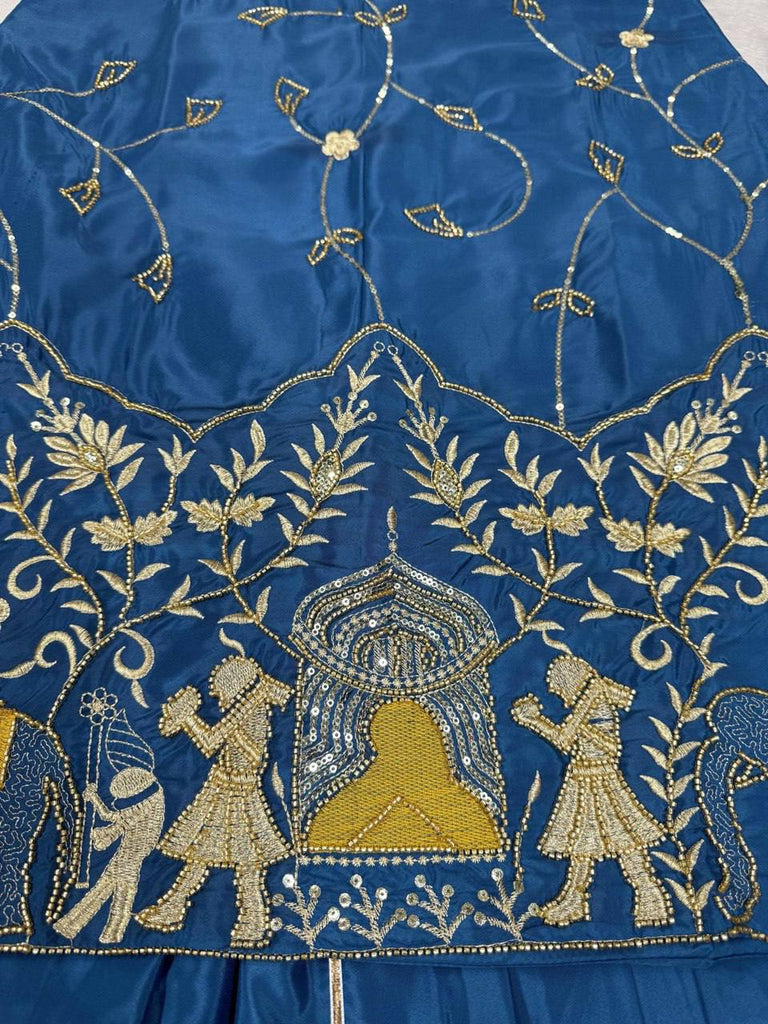 Blue Natural Crepe Silk Lehenga Set with Bead & Sequin Detailing ClothsVilla