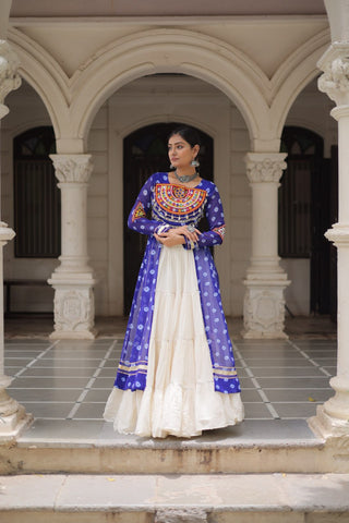 Blue Navratri Special Bandhani Kurti with Kora Cotton Frill Lehenga Set – Full Stitched ClothsVilla