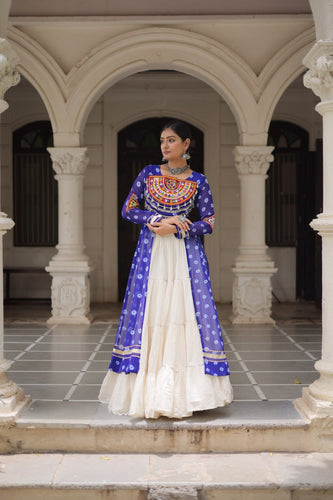 Blue Navratri Special Bandhani Kurti with Kora Cotton Frill Lehenga Set – Full Stitched ClothsVilla