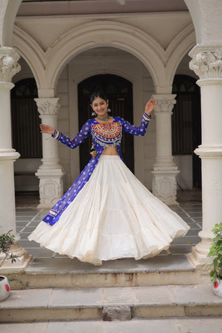 Blue Navratri Special Bandhani Kurti with Kora Cotton Frill Lehenga Set – Full Stitched ClothsVilla