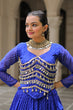 Load image into Gallery viewer, Blue Navratri Special Leheriya Print Lehenga Choli with 12 Mtr Flair &amp; Mirror Lace Work ClothsVilla