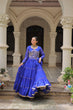 Load image into Gallery viewer, Blue Navratri Special Leheriya Print Lehenga Choli with 12 Mtr Flair &amp; Mirror Lace Work ClothsVilla
