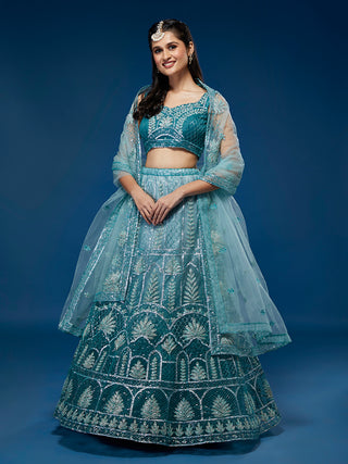 Blue Net Gotapatti Work Semi-Stitched Lehenga & Blouse with Dupatta Clothsvilla