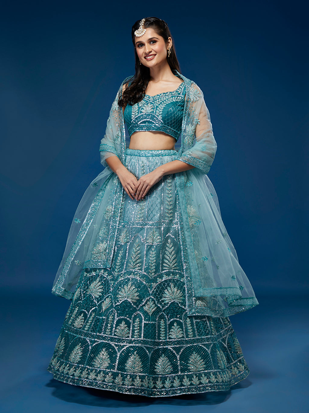 Blue Net Gotapatti Work Semi-Stitched Lehenga & Blouse with Dupatta Clothsvilla