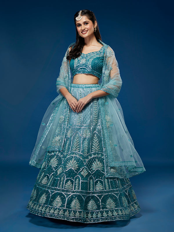 Blue Net Gotapatti Work Semi-Stitched Lehenga & Blouse with Dupatta Clothsvilla