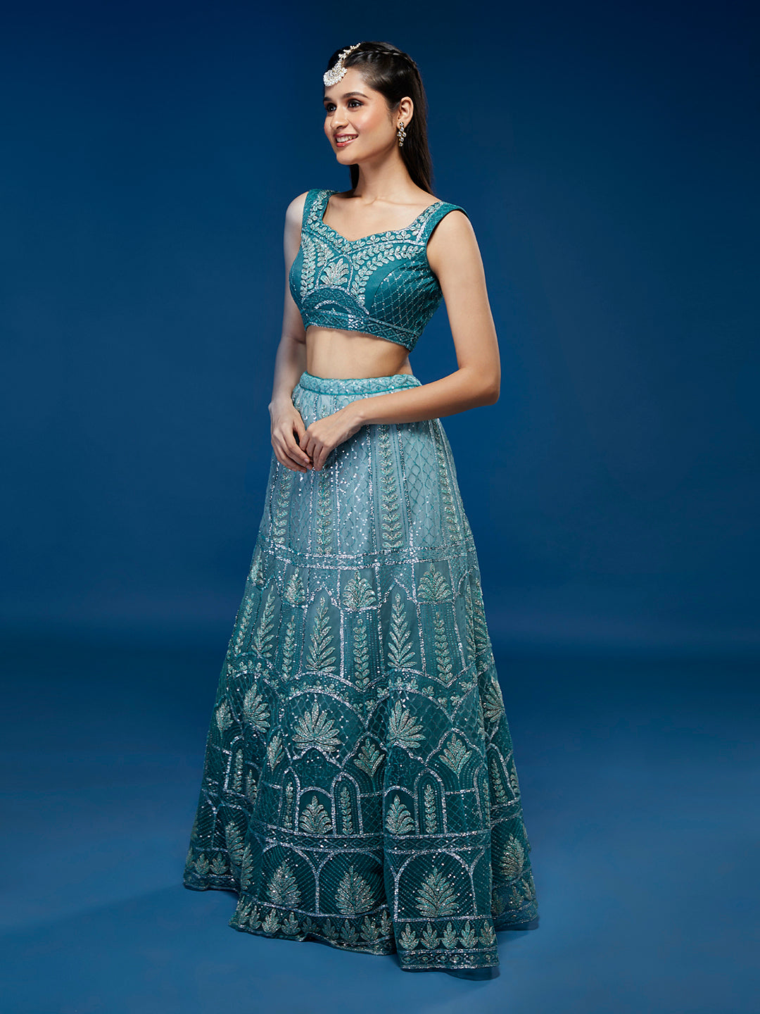 Blue Net Gotapatti Work Semi-Stitched Lehenga & Blouse with Dupatta Clothsvilla