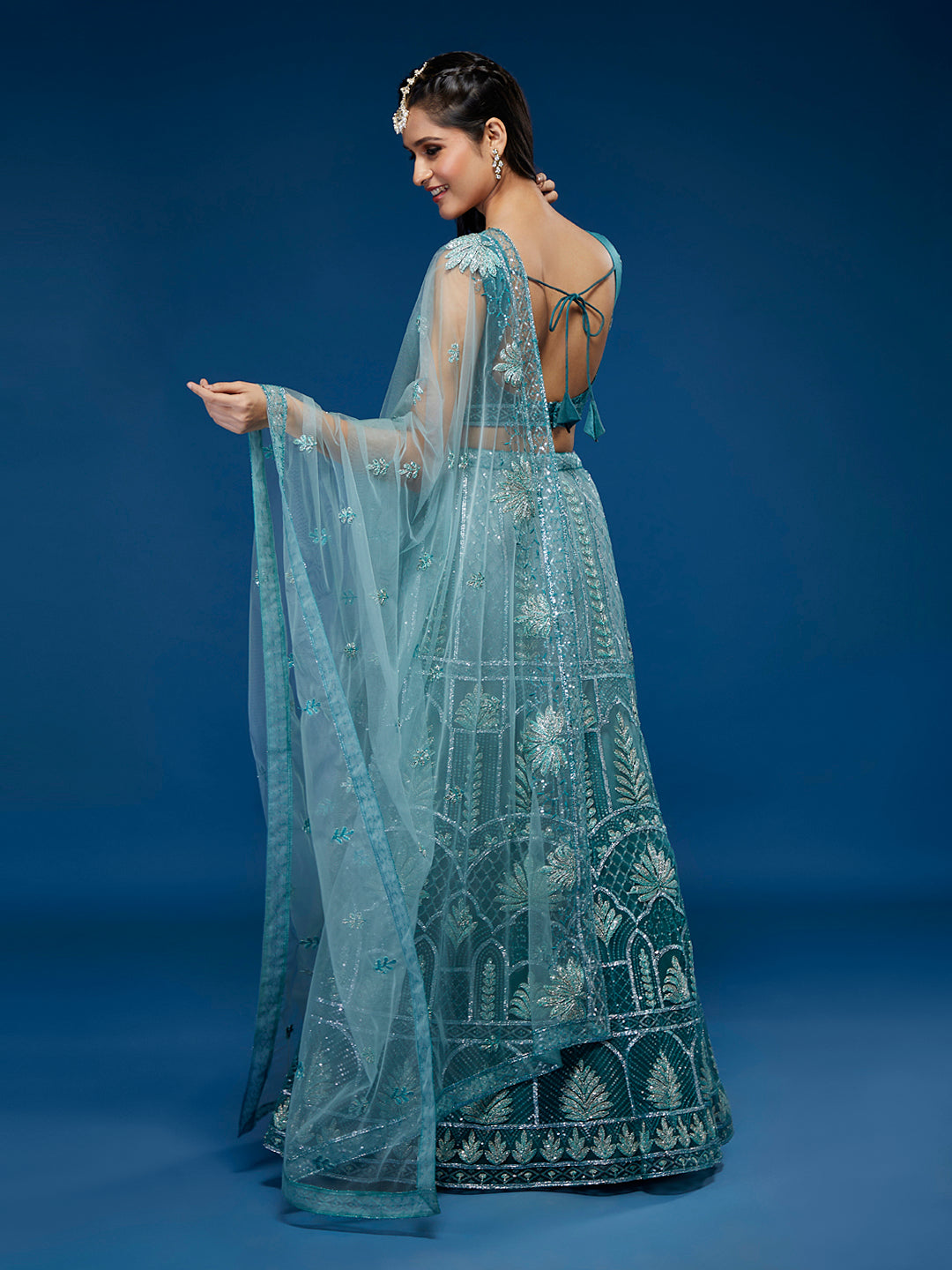 Blue Net Gotapatti Work Semi-Stitched Lehenga & Blouse with Dupatta Clothsvilla