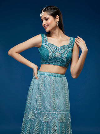 Blue Net Gotapatti Work Semi-Stitched Lehenga & Blouse with Dupatta Clothsvilla