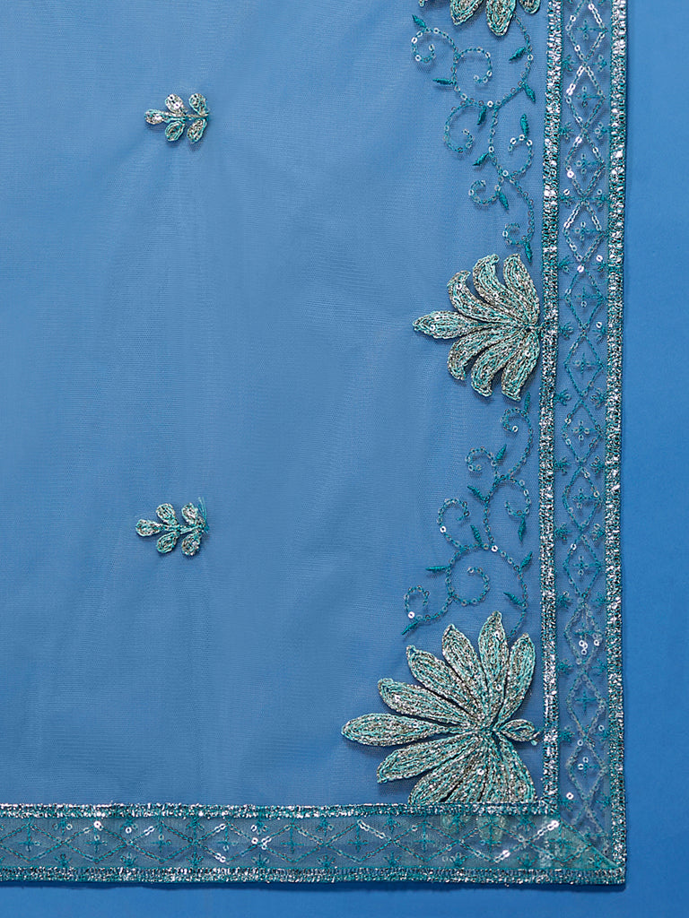 Blue Net Gotapatti Work Semi-Stitched Lehenga & Blouse with Dupatta Clothsvilla