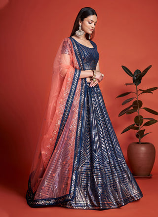 Blue Pakistani Georgette Lehenga Choli For Indian Festivals & Weddings - Sequence Embroidery Work, Thread Embroidery Work, Clothsvilla