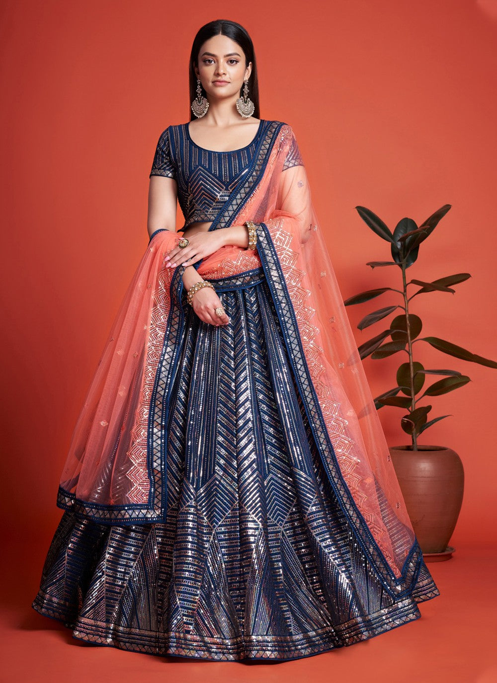 Blue Pakistani Georgette Lehenga Choli For Indian Festivals & Weddings - Sequence Embroidery Work, Thread Embroidery Work, Clothsvilla