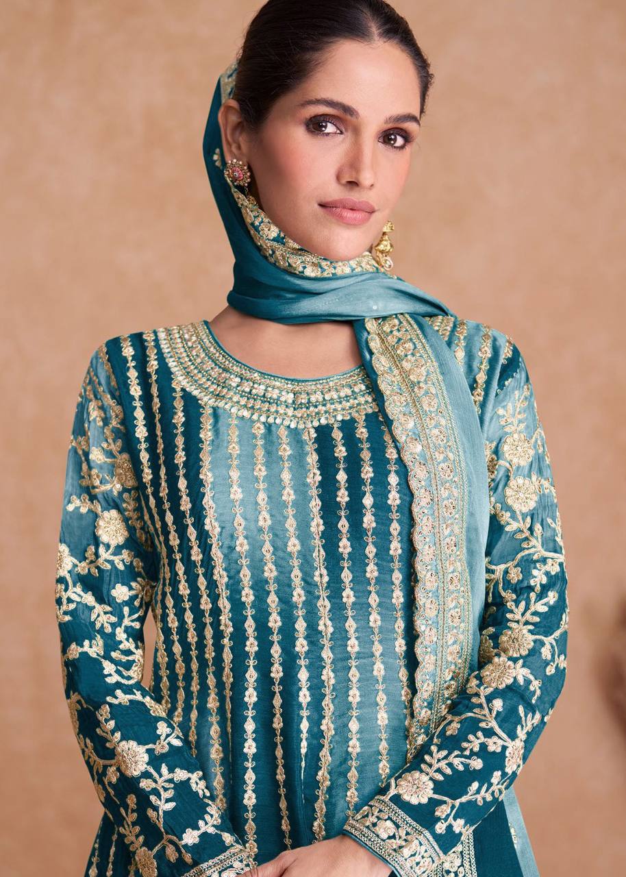 Blue Pakistani Outfit Wear Sharara Dress For Women Wedding Gharara Salwar Kameez L