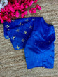 Load image into Gallery viewer, Blue Pearl-Embellished german silk Blouse with Handcrafted Golden Work ClothsVilla