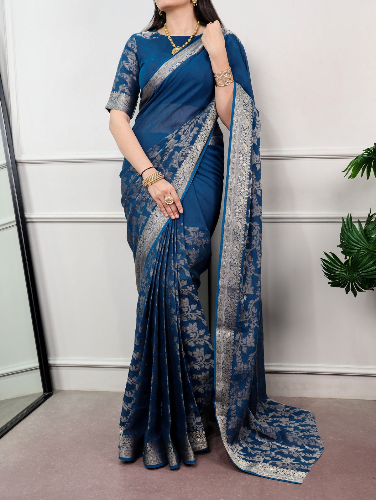 Blue Poly Cotton Saree ClothsVilla