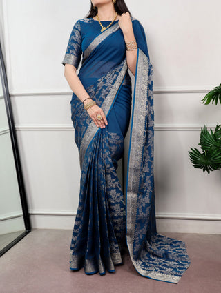 Blue Poly Cotton Saree ClothsVilla