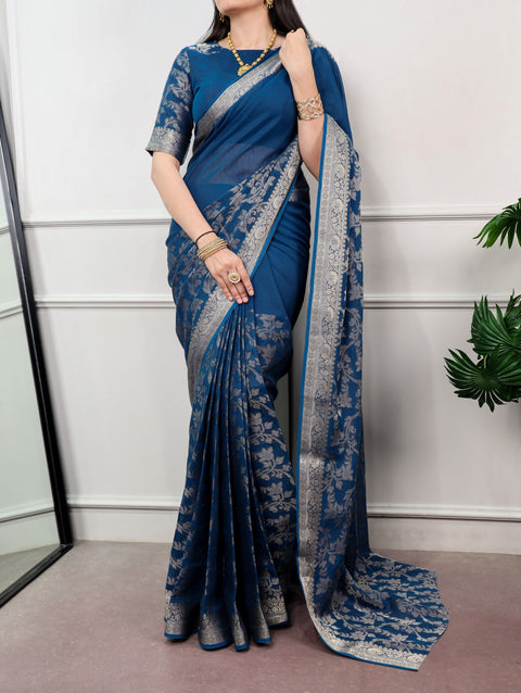 Blue Poly Cotton Saree ClothsVilla Main image