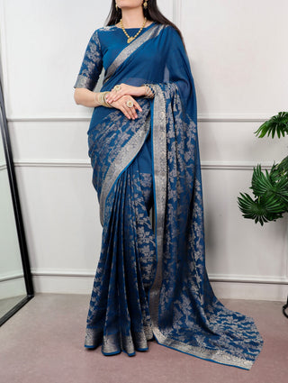 Blue Poly Cotton Saree ClothsVilla