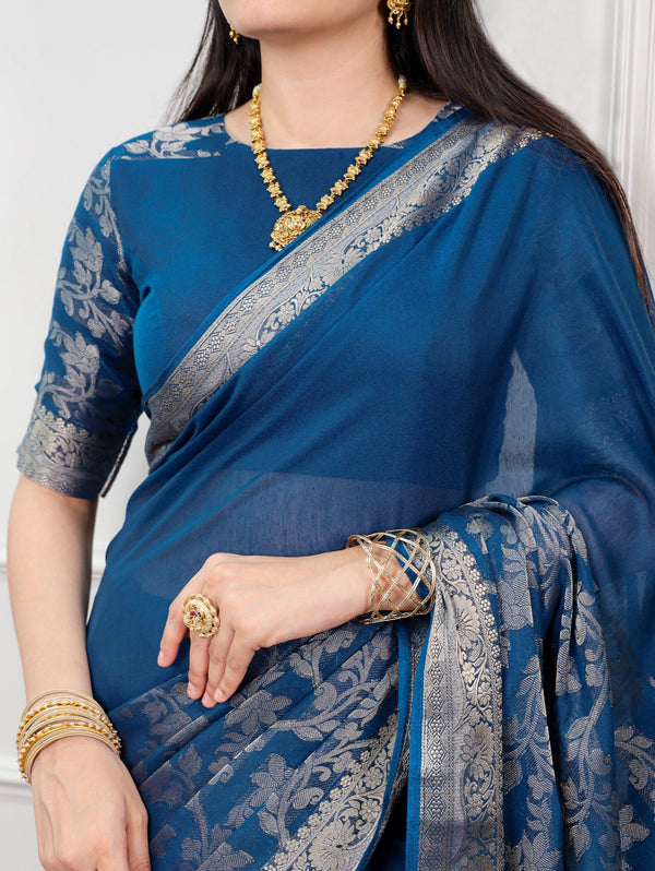 Blue Poly Cotton Saree ClothsVilla