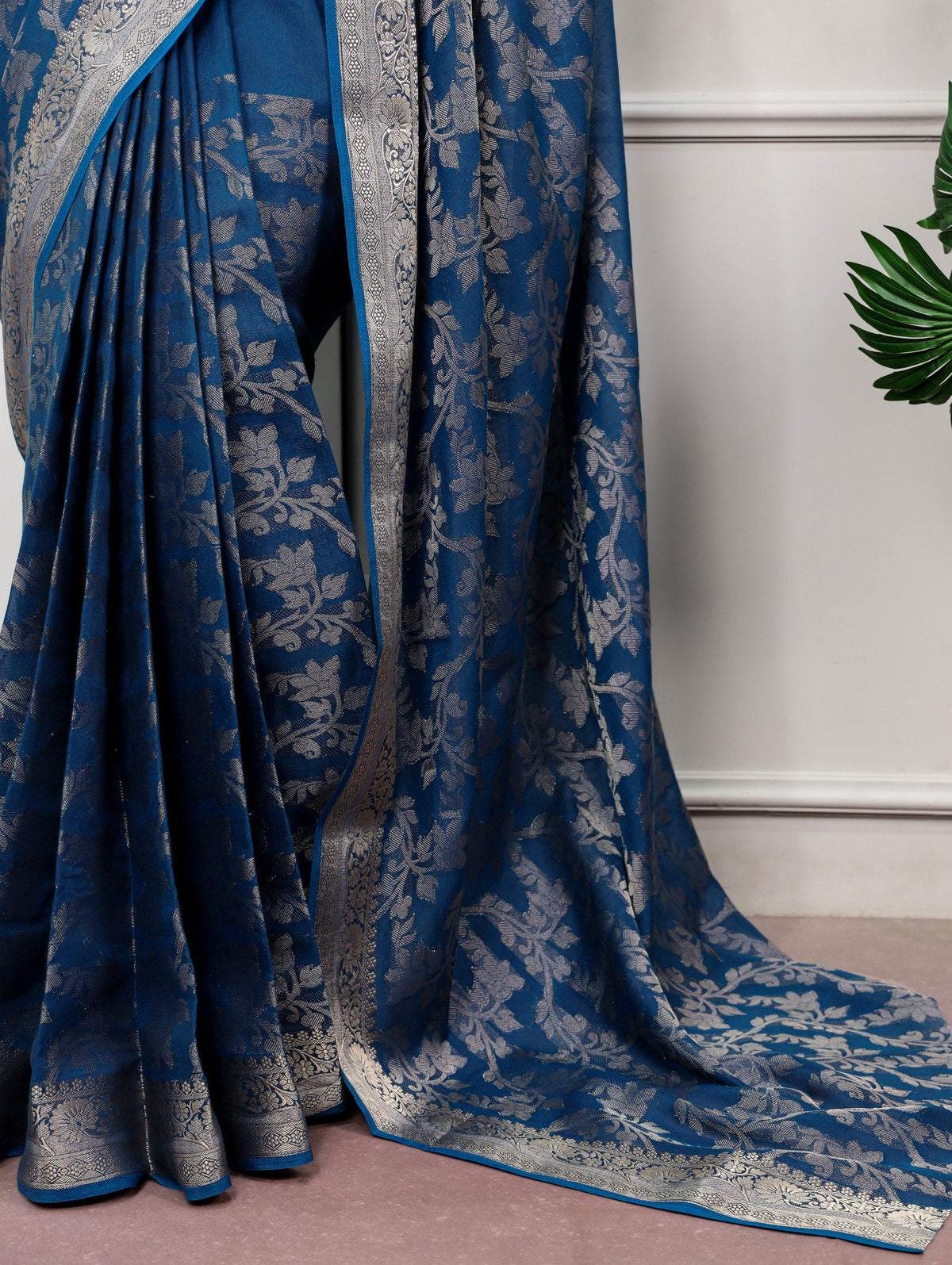 Blue Poly Cotton Saree ClothsVilla