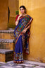 Blue Polyester Viscose Chanderi Saree with Kalamkari Print & Zari Weaving ClothsVilla