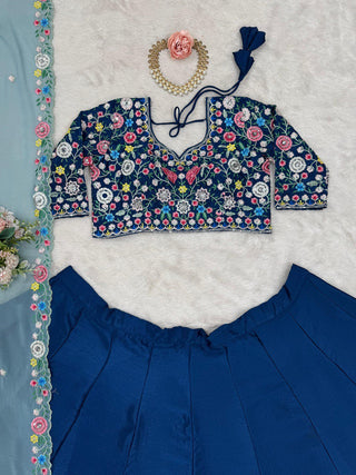 Blue Premium Chinon Silk Lehenga Set with Sequin Work ClothsVilla