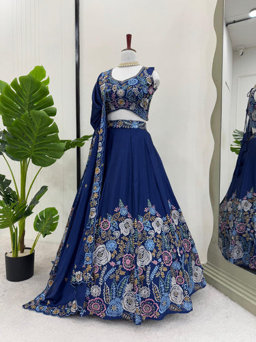 Blue Premium Chinon Silk Lehenga Set with Sequin Work ClothsVilla