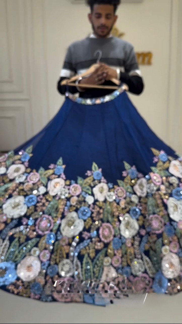 Blue Premium Chinon Silk Lehenga Set with Sequin Work ClothsVilla