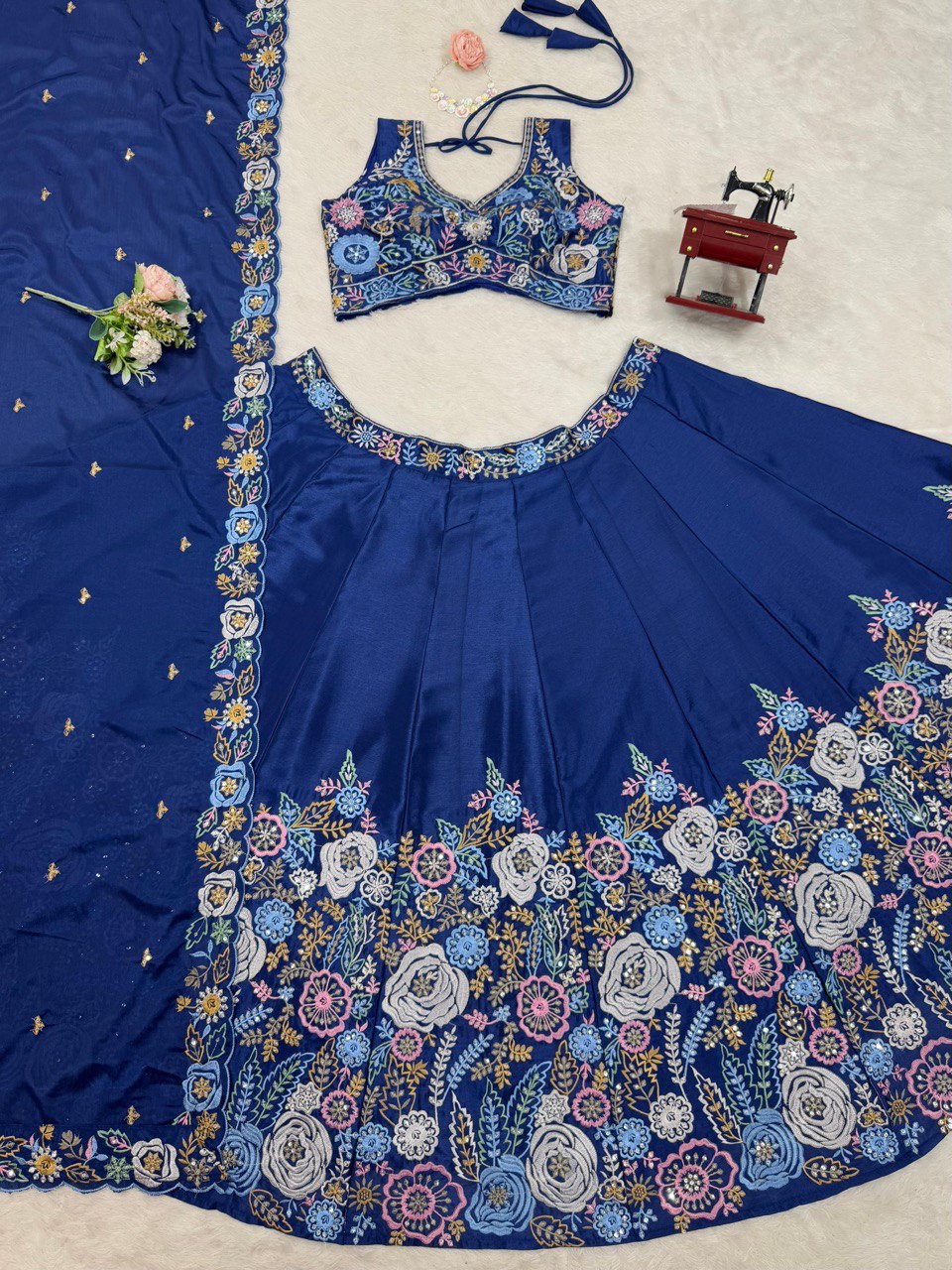 Blue Premium Chinon Silk Lehenga Set with Sequin Work ClothsVilla