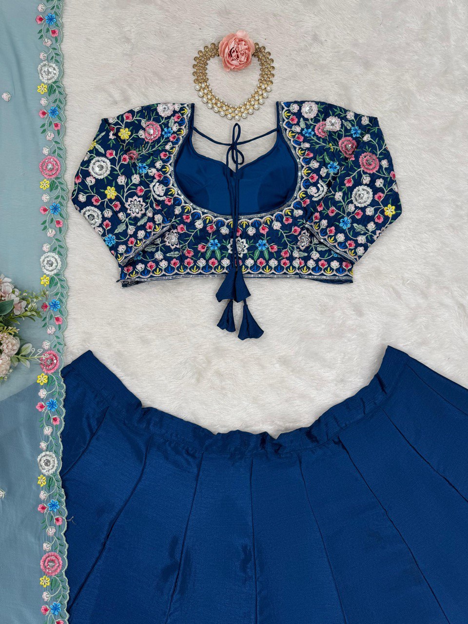 Blue Premium Chinon Silk Lehenga Set with Sequin Work ClothsVilla