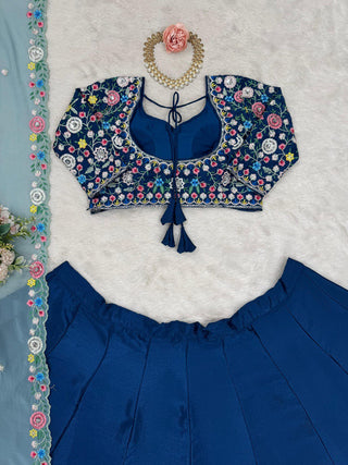 Blue Premium Chinon Silk Lehenga Set with Sequin Work ClothsVilla