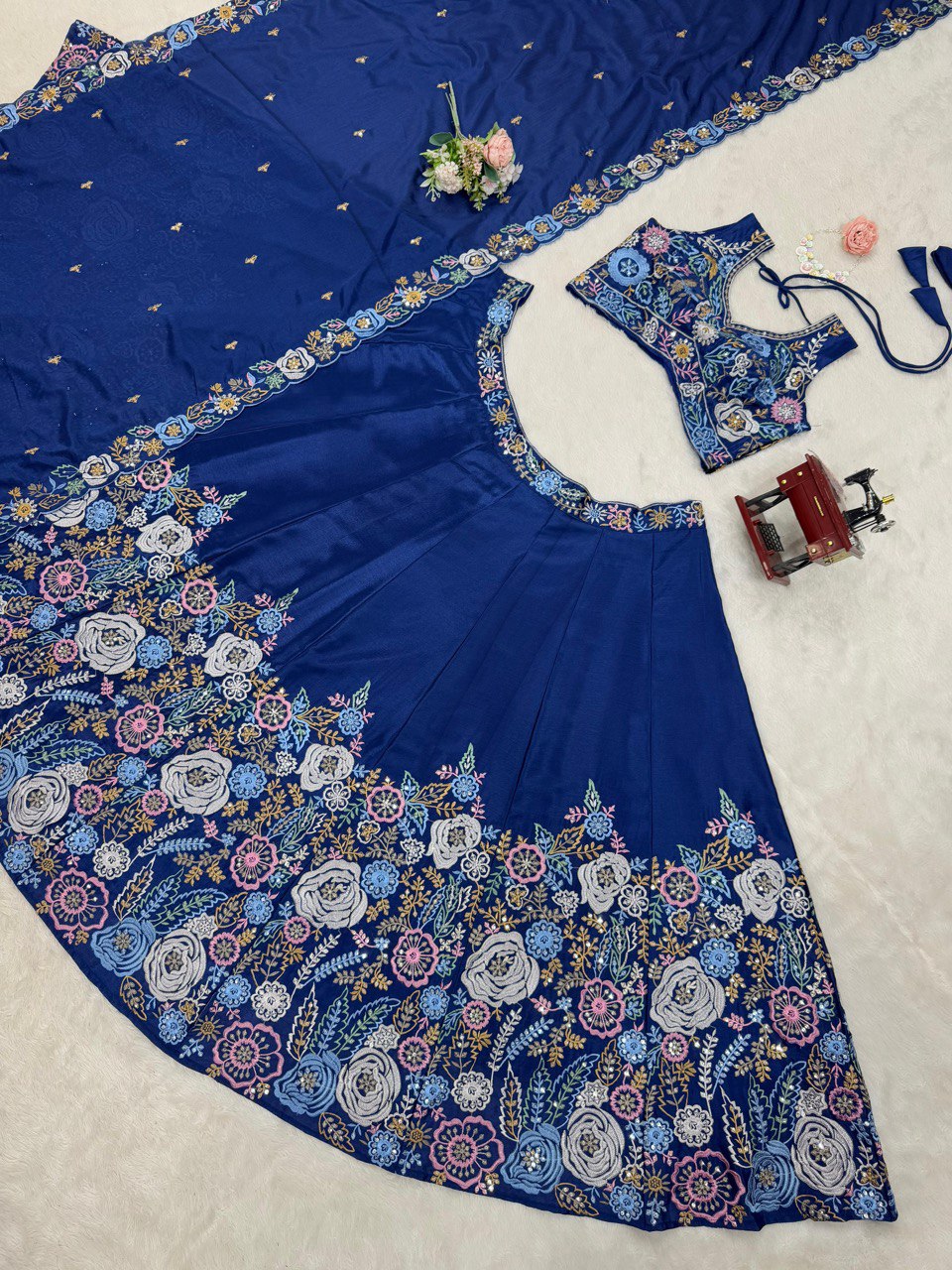 Blue Premium Chinon Silk Lehenga Set with Sequin Work ClothsVilla