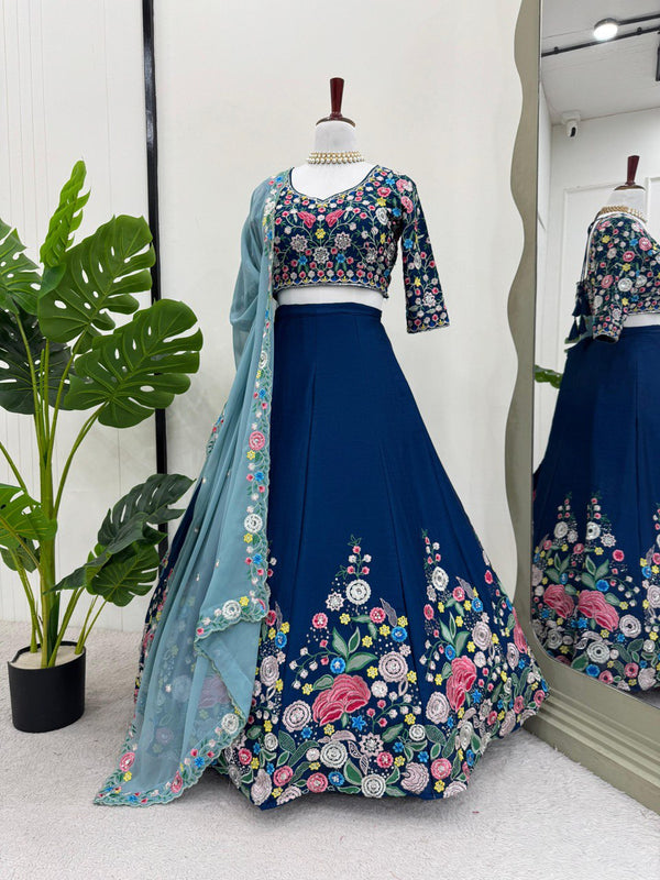 Blue Premium Chinon Silk Lehenga Set with Sequin Work ClothsVilla