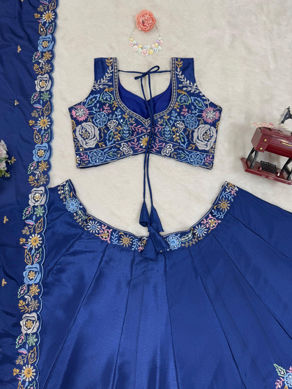 Blue Premium Chinon Silk Lehenga Set with Sequin Work ClothsVilla