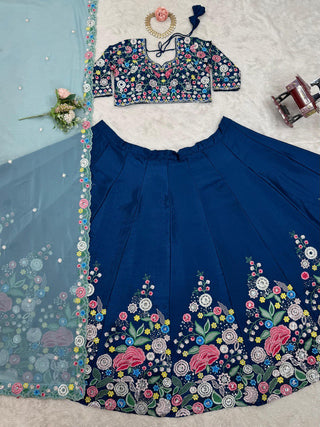 Blue Premium Chinon Silk Lehenga Set with Sequin Work ClothsVilla