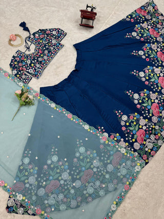 Blue Premium Chinon Silk Lehenga Set with Sequin Work ClothsVilla