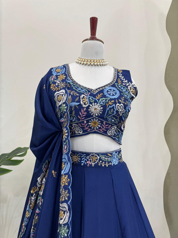 Blue Premium Chinon Silk Lehenga Set with Sequin Work ClothsVilla