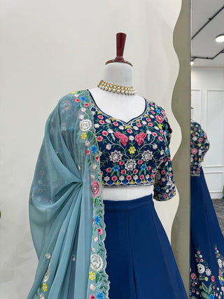 Blue Premium Chinon Silk Lehenga Set with Sequin Work ClothsVilla