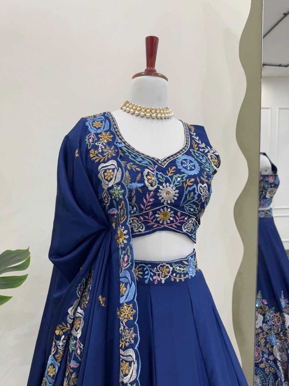 Blue Premium Chinon Silk Lehenga Set with Sequin Work ClothsVilla