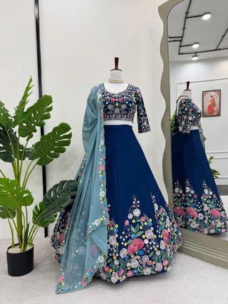 Blue Premium Chinon Silk Lehenga Set with Sequin Work ClothsVilla